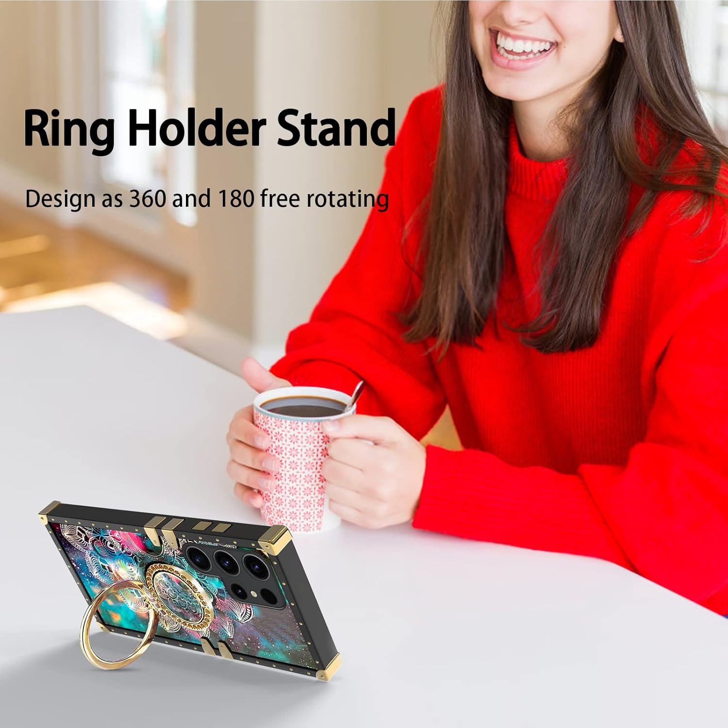 nancheng Funda ultra cuadrada para Samsung Galaxy S23 (2023) para niñas y mujeres, linda flor, pétalo, estrella, cielo, con anillo y correa de
