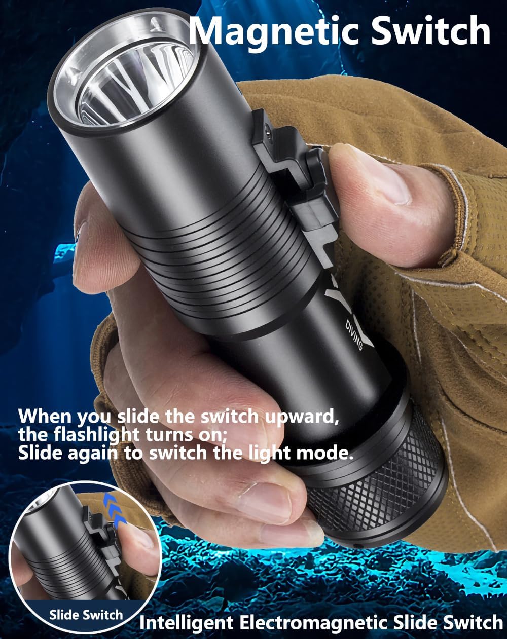 WINDFIRE Linterna de buceo de 1200 lúmenes de alto lumen, luces de buceo LED profesionales, linternas subacuáticas, 98.4 ft, IPX7, impermeable,