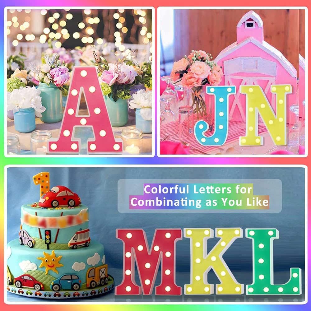 Pooqla Letras con luces LED de marquesina, letras del alfabeto, letreros iluminados para luz nocturna, cumpleaños, bodas, fiestas, lámpara de