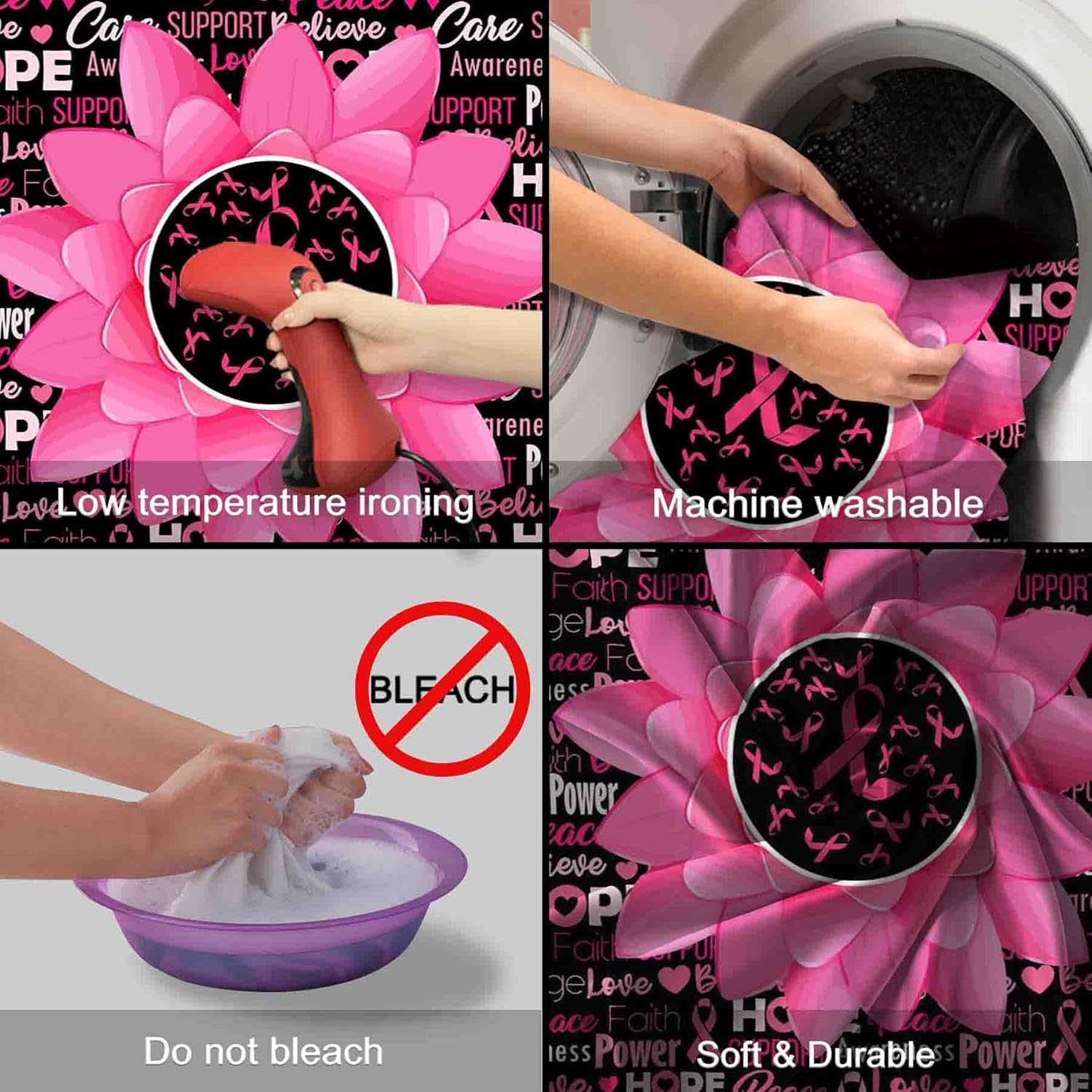 Fondo de concientización sobre el cáncer de mama de 72 x 43 pulgadas, cinta rosa, flor, esperanza, fe, poder, fotografía, fondo, mujeres, fuerza,