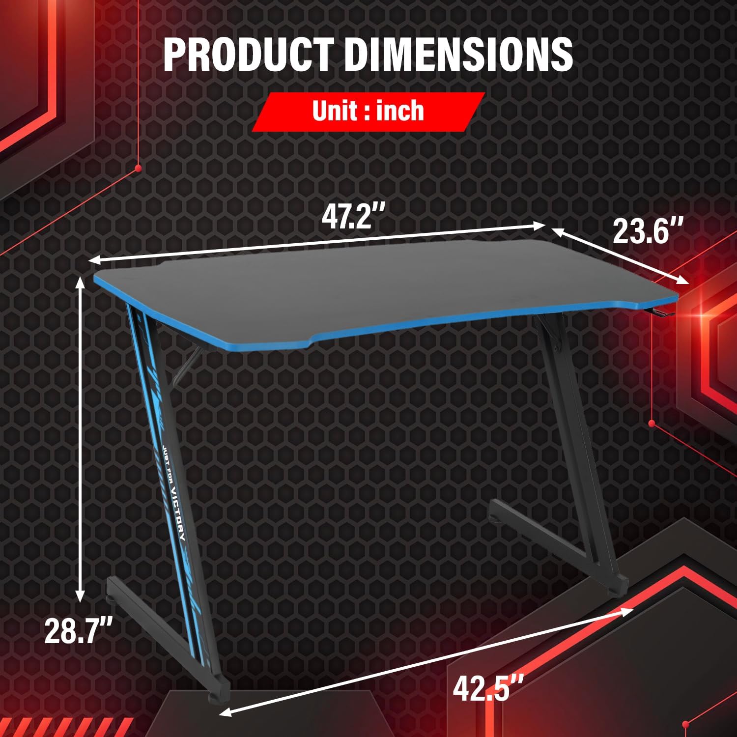 MGHH Escritorio para juegos de 47 pulgadas, escritorio para computadora en casa, oficina, en forma de Z, ergonómico, simple, mesa de juegos de PC