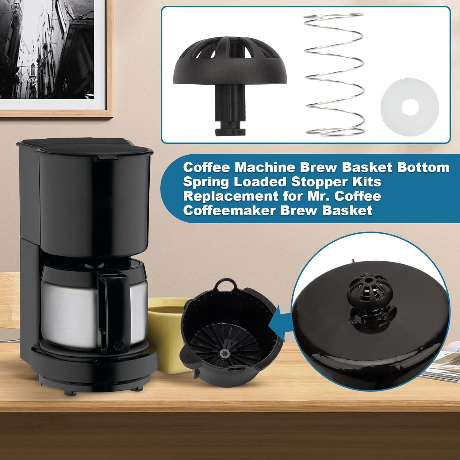Kit de tapón con resorte inferior para máquina de café (paquete de 2) compatible con Mr. Coffee Parts 185774-000-000,112435-000-000, 112435000000,