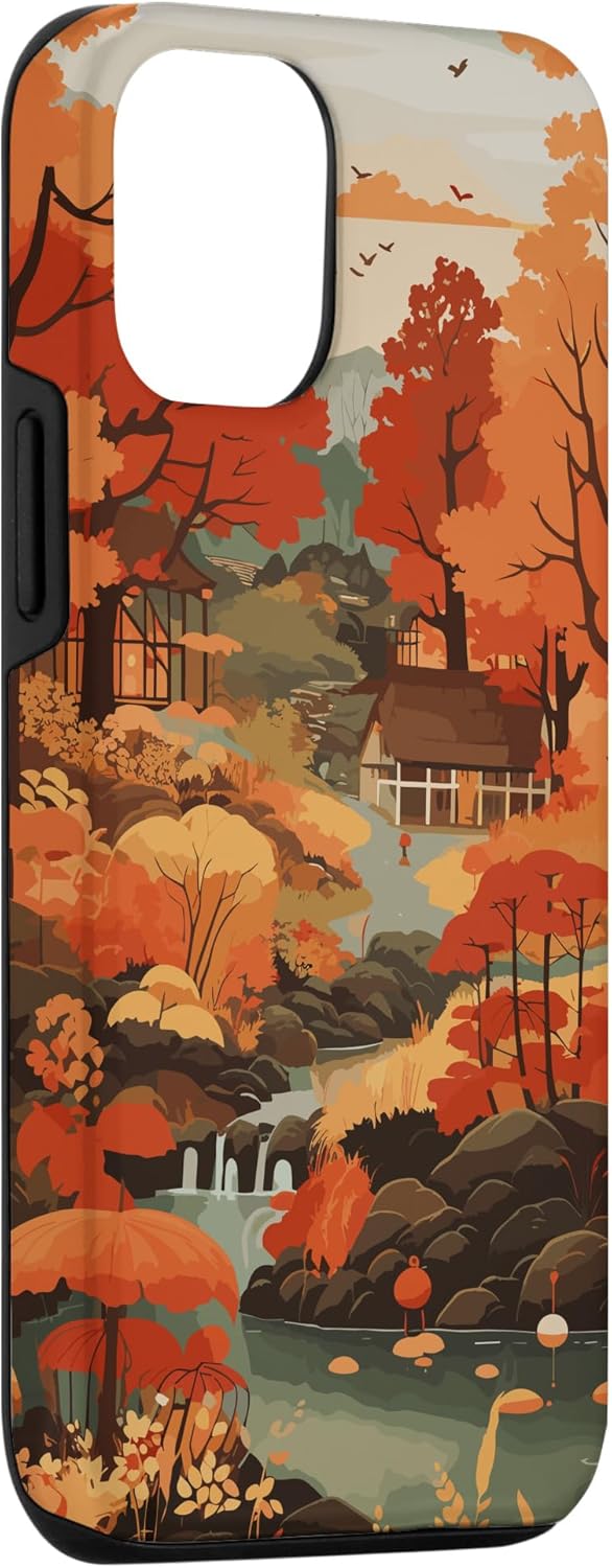 iPhone 13 Tema de otoño y coloridas hojas y árboles de otoño, funda de colores de otoño