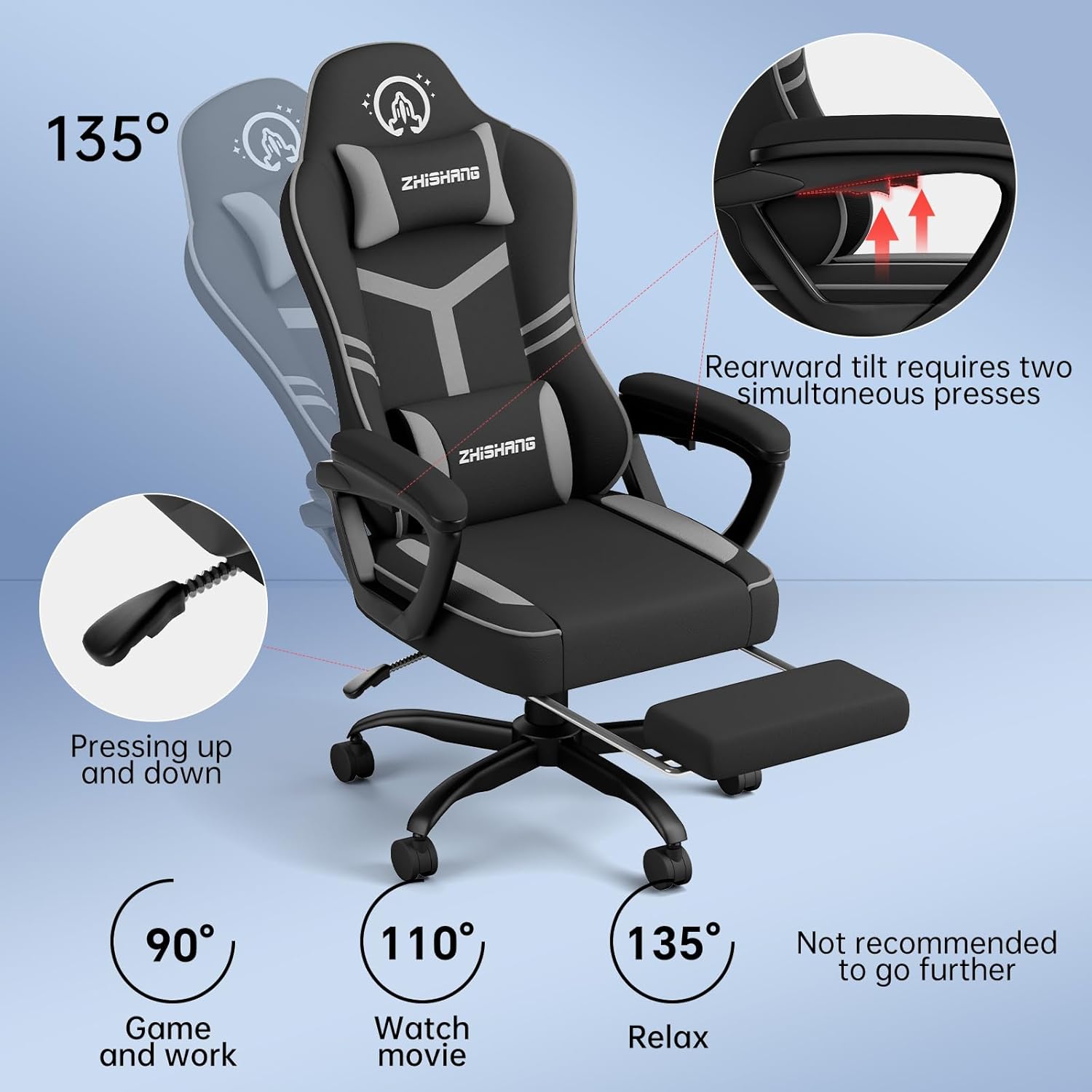 ZHISHANG Silla de computadora, silla de juegos para adultos, silla ergonómica para jugadores con reposapiés, silla de oficina de carreras con