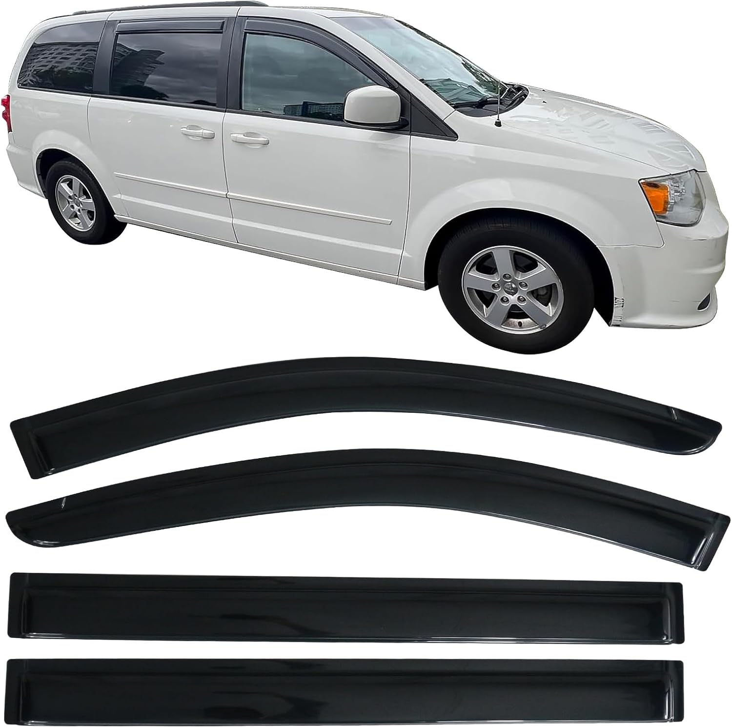 IKON MOTORSPORTS – Viseras de ventana compatibles con Chrysler Town Country 2008-2018 Dodge Grand Caravan 2008-2018, humo oscuro, acrílico, viento,