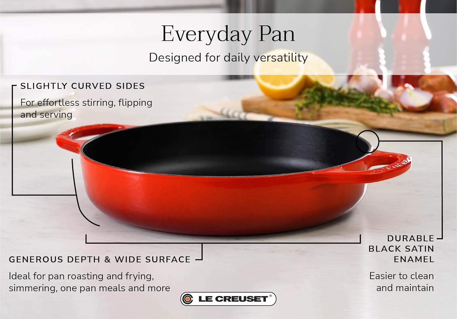 Le Creuset Signature – Sartén de hierro fundido para uso diario, 11 pulgadas, merengue