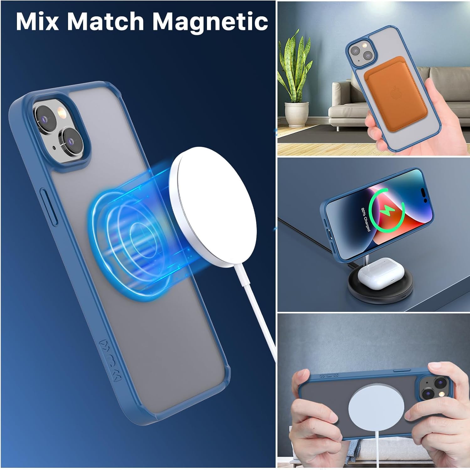 MYBAT PRO Lunar Lite Series – Funda para iPhone 15 compatible con MagSafe translúcido mate, parte trasera dura, delgada, antihuellas, antiarañazos,