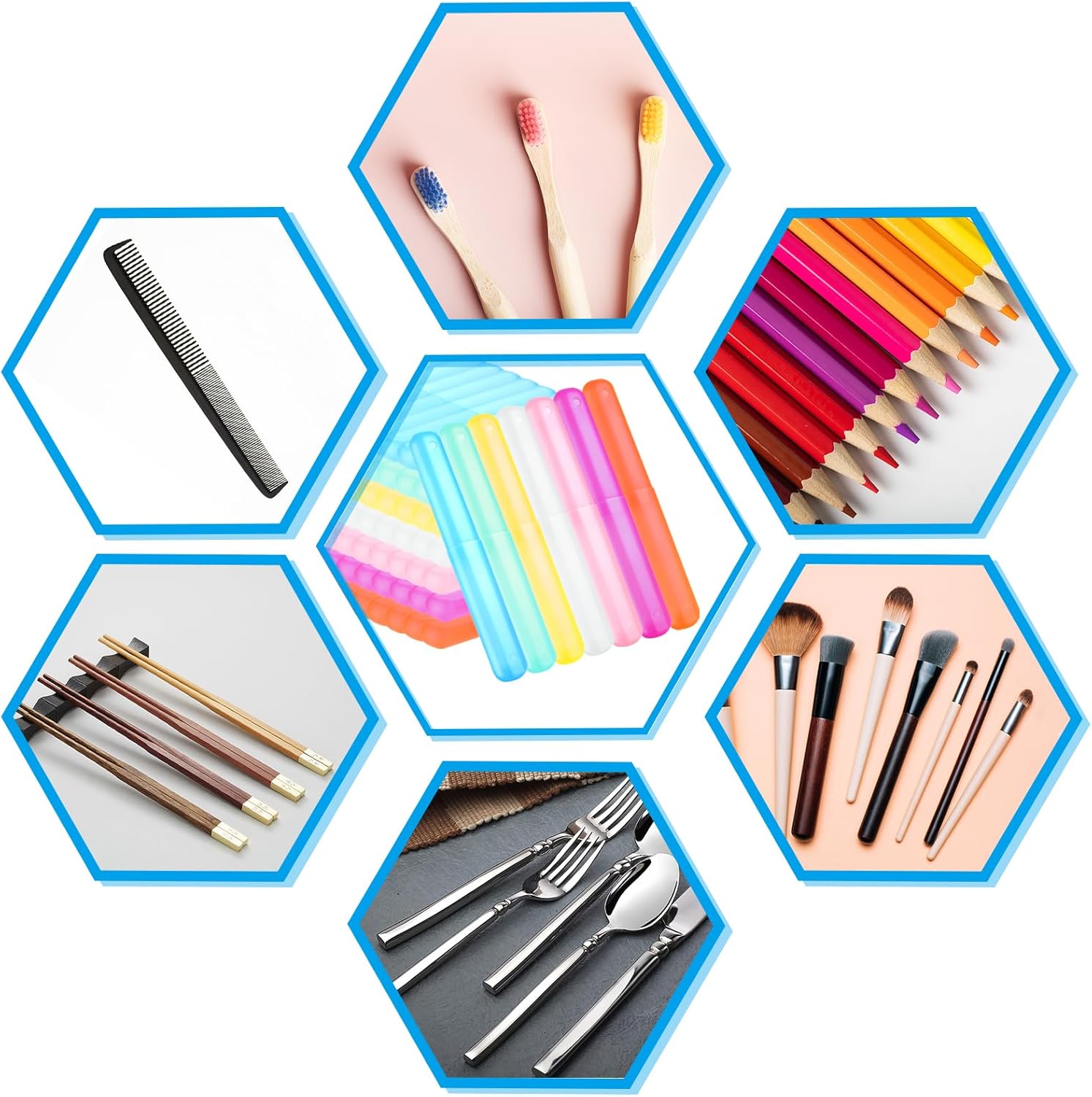 Estuche de viaje para cepillos de dientes de 70 piezas, 7 colores, soporte de almacenamiento portátil para cepillos de dientes a granel de plástico