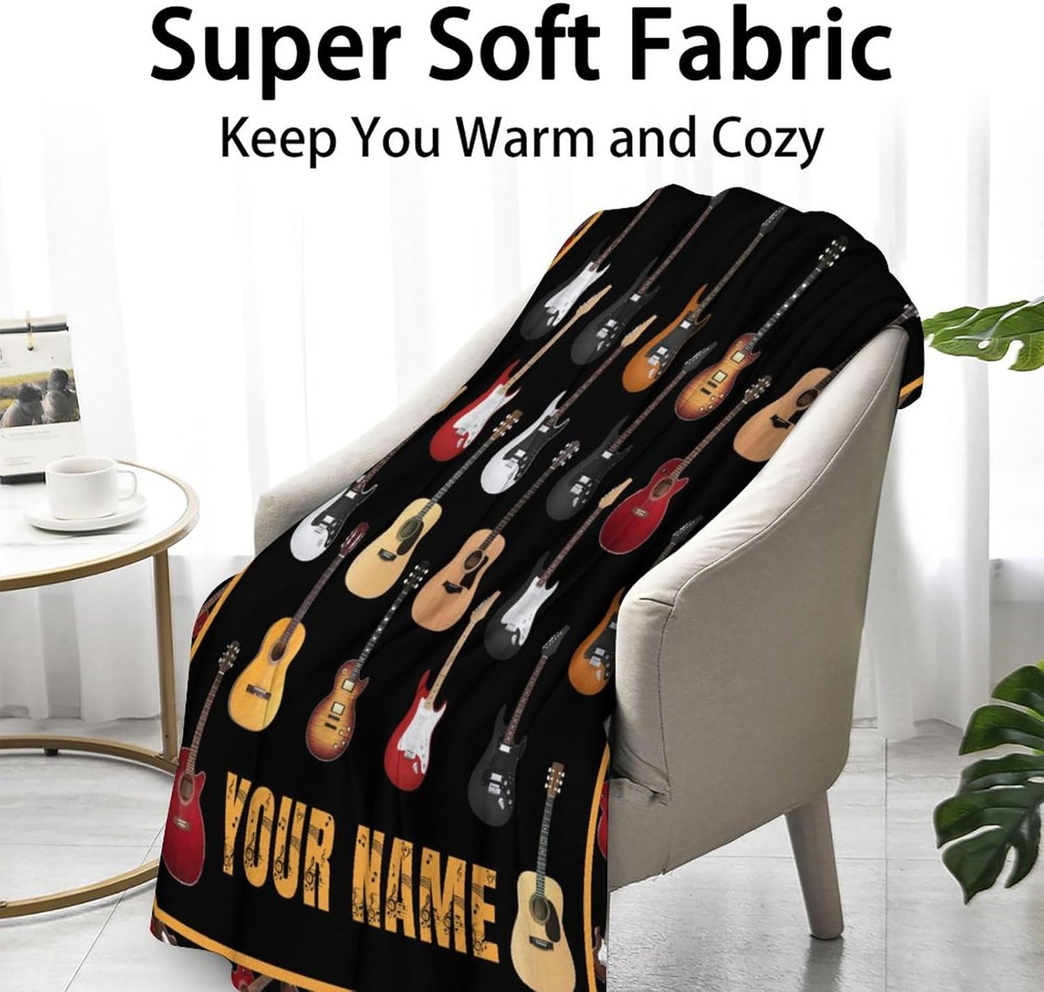 Manta personalizada de guitarra, suave, mullida y cálida, manta de franela de 60 x 80 pulgadas para cama, sofá, manta vintage negra, regalo para