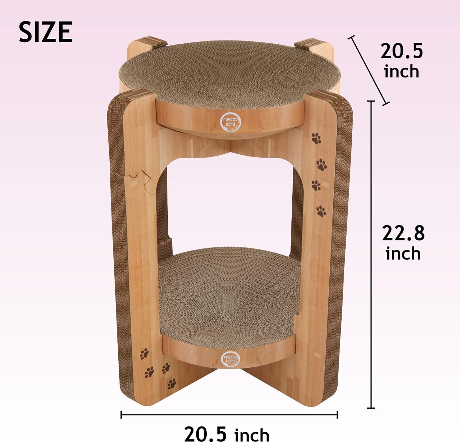 Necoichi Acogedor cuenco rascador para gatos, papel 100% reciclado, materiales sin químicos, número 1 en venta en Japón (torre roble), regular)