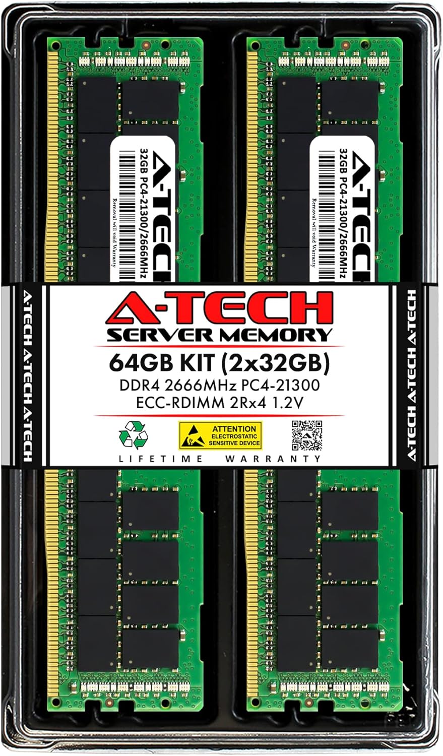 A-Tech 64GB (2x32GB) RAM for ASUS RS Server RS400-E8-PS2-F Z10PR-D16  DDR4 2666MHz PC4-21300 ECC Registered RDIMM 2Rx4 1.2V – Server Memory Upgrade