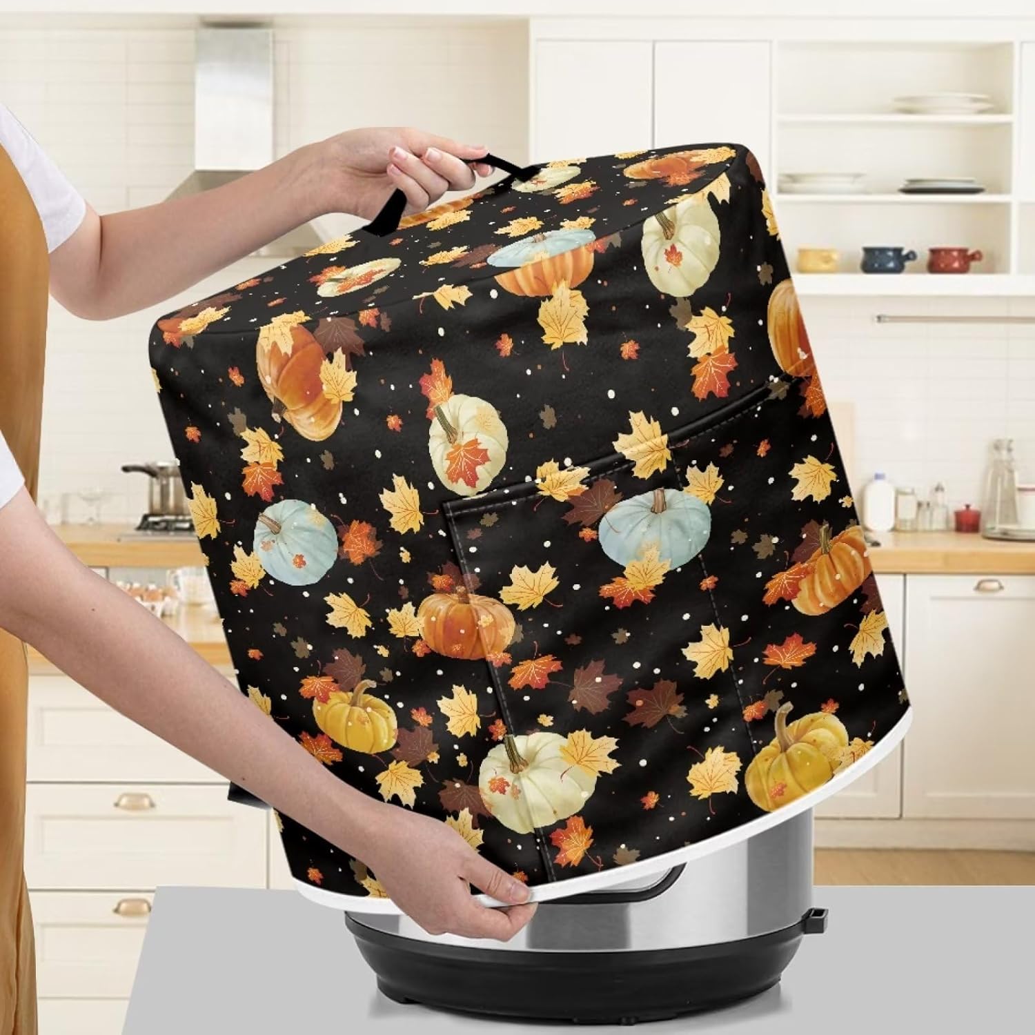 KUIFORTI Bolsa de transporte para olla de arroz de hojas de arce otoñal para decoración de Acción de Gracias, calabazas coloridas para cocina,