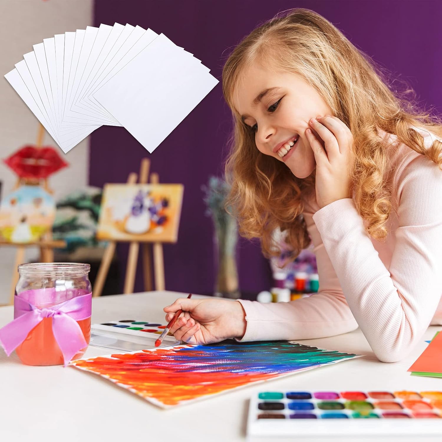 TecUnite 60 hojas de papel de acuarela para niños, papel de pintura de prensa en frío blanco a granel para niños, acuarelista, dibujo, estudiante,
