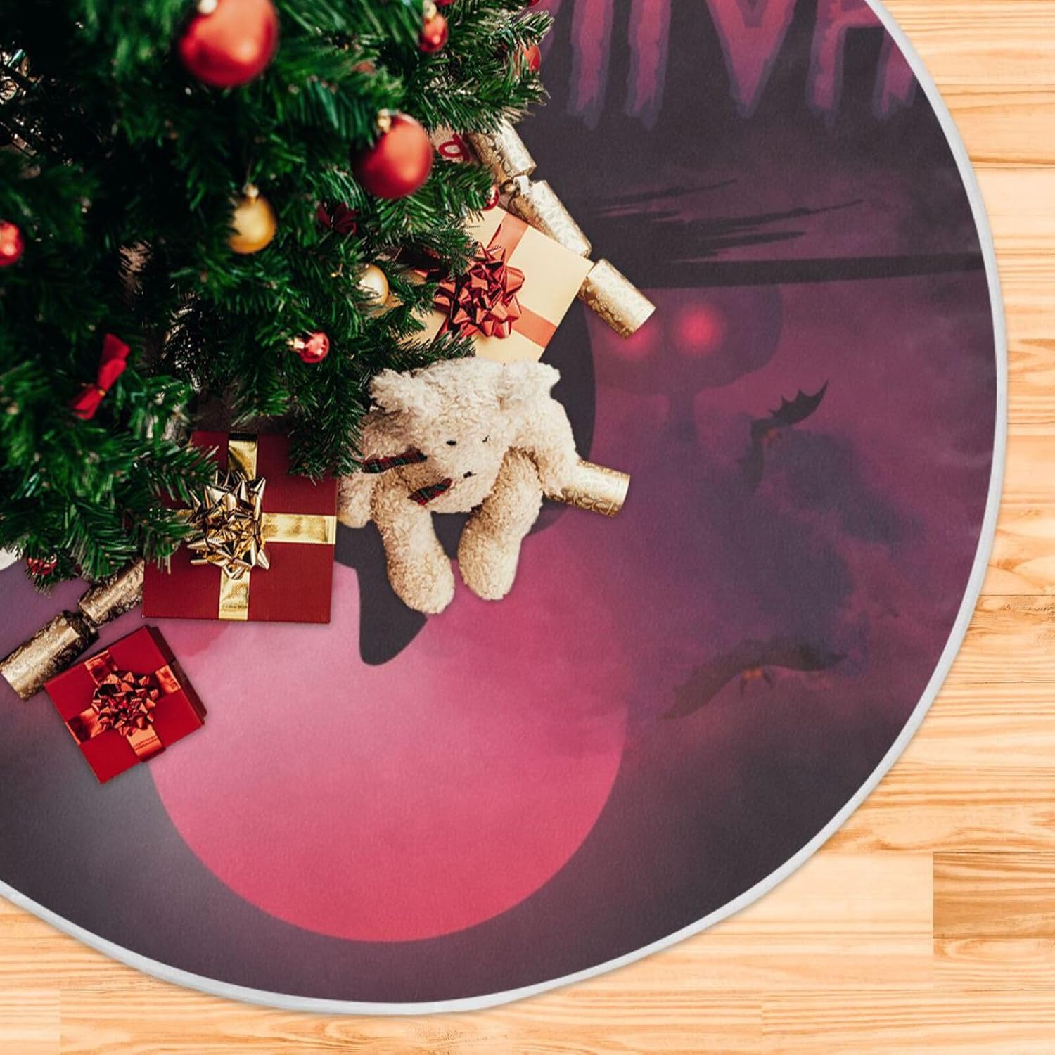 Mystical Illustration Fog Christmas Trees Skirt, Christmas Tree Decorations Skirt, 35.4 in Machine Washable Tree Skirt, Holiday Decor