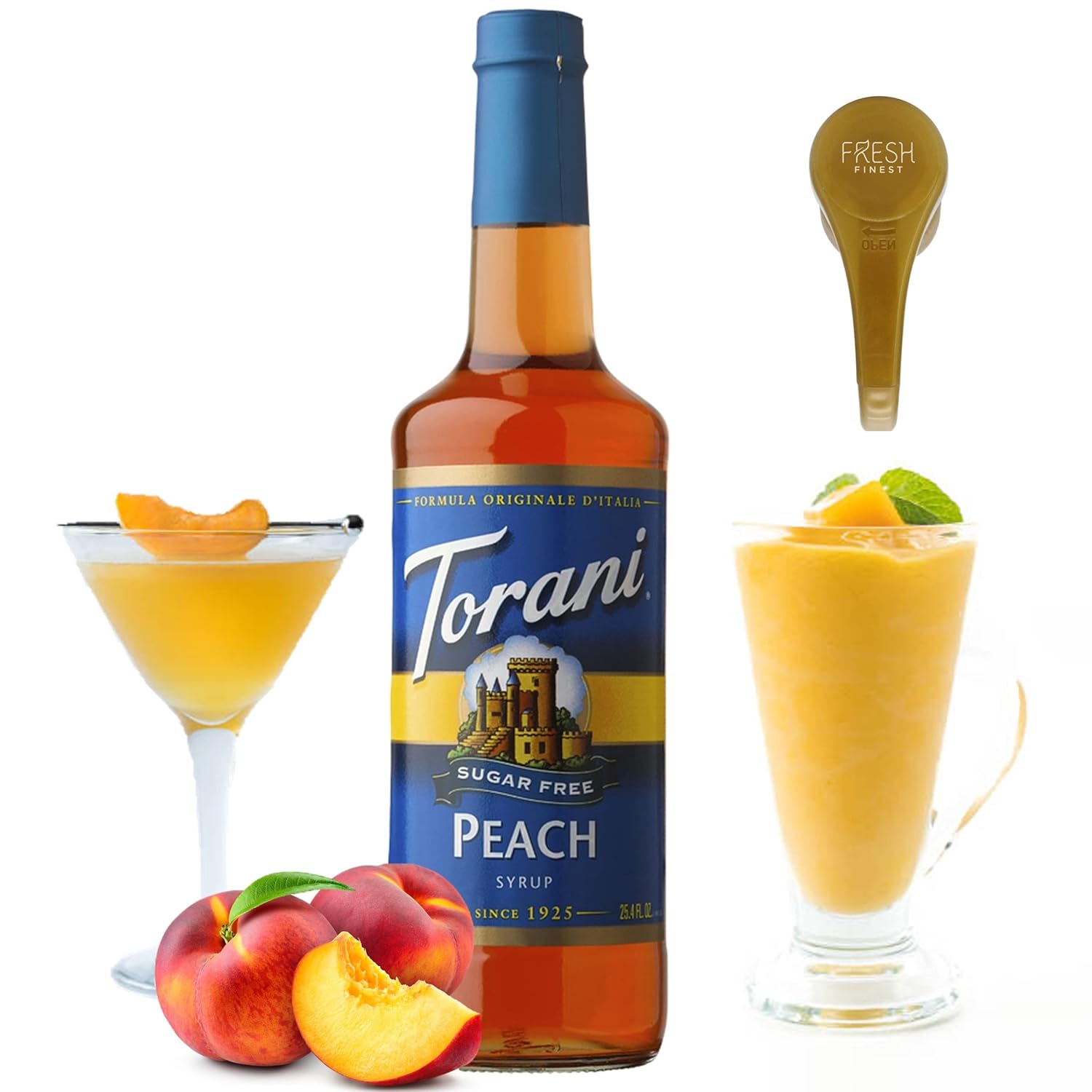 Fresh Finest Pump – Jarabe con sabor a durazno sin azúcar, 25 4 onzas de jarabe de durazno
