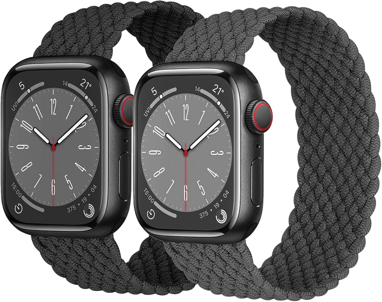 Paquete de 2 correas trenzadas Solo Loop para Apple Watch de 1.575 pulgadas, 1.614 pulgadas, 1.732 pulgadas, 1.772 pulgadas, Ultra 2 de 1.496