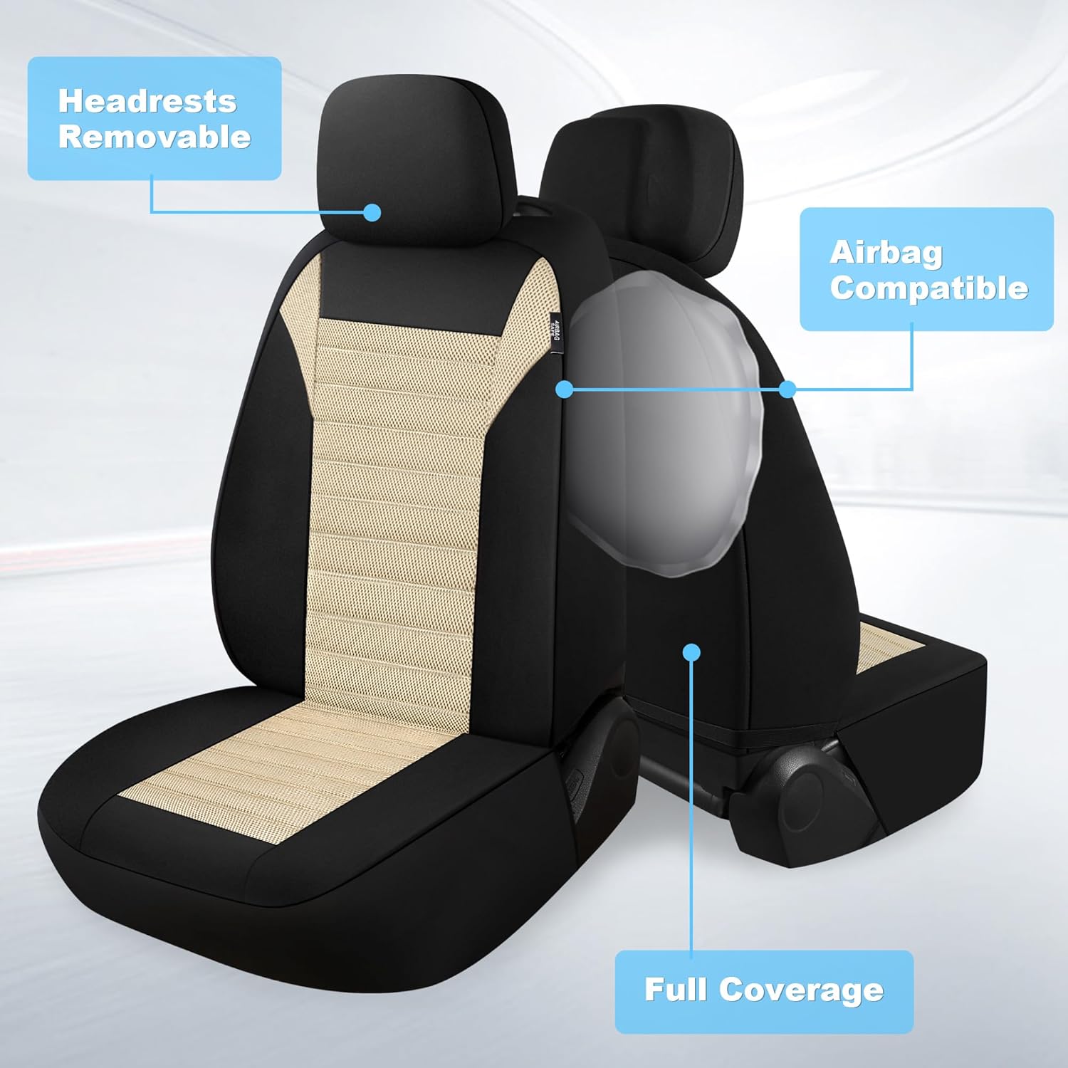 Juego completo de fundas de asiento de automóvil, malla de aire 3D, fundas de asiento de banco dividido delanteras y traseras de tela transpirable