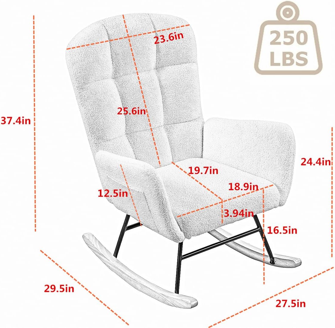 hansones Mecedora para guardería, silla deslizadora tapizada con respaldo alto, sillón para sala de estar, dormitorio, oficinas (gris peluche)