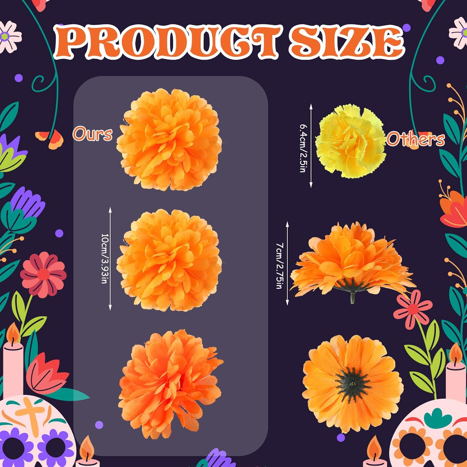 92 piezas de decoración de Día de los Muertos, 80 flores artificiales de caléndula con 12 mariposas monarca falsas y caléndulas naranjas para