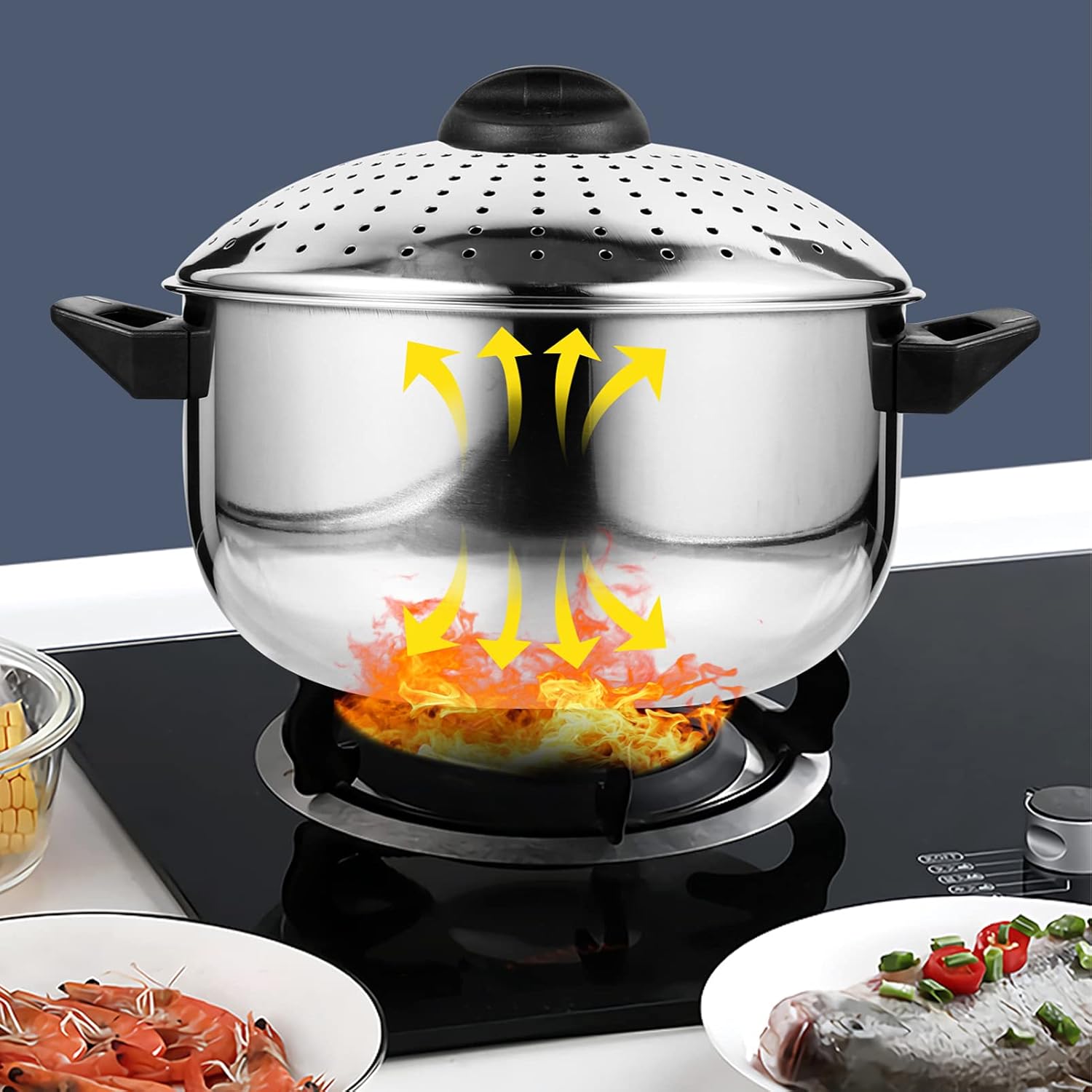 DOITOOL Olla para pasta de acero inoxidable con tapa de colador, olla antiadherente para espagueti, olla de cocina para cocinar pasta, fideos,