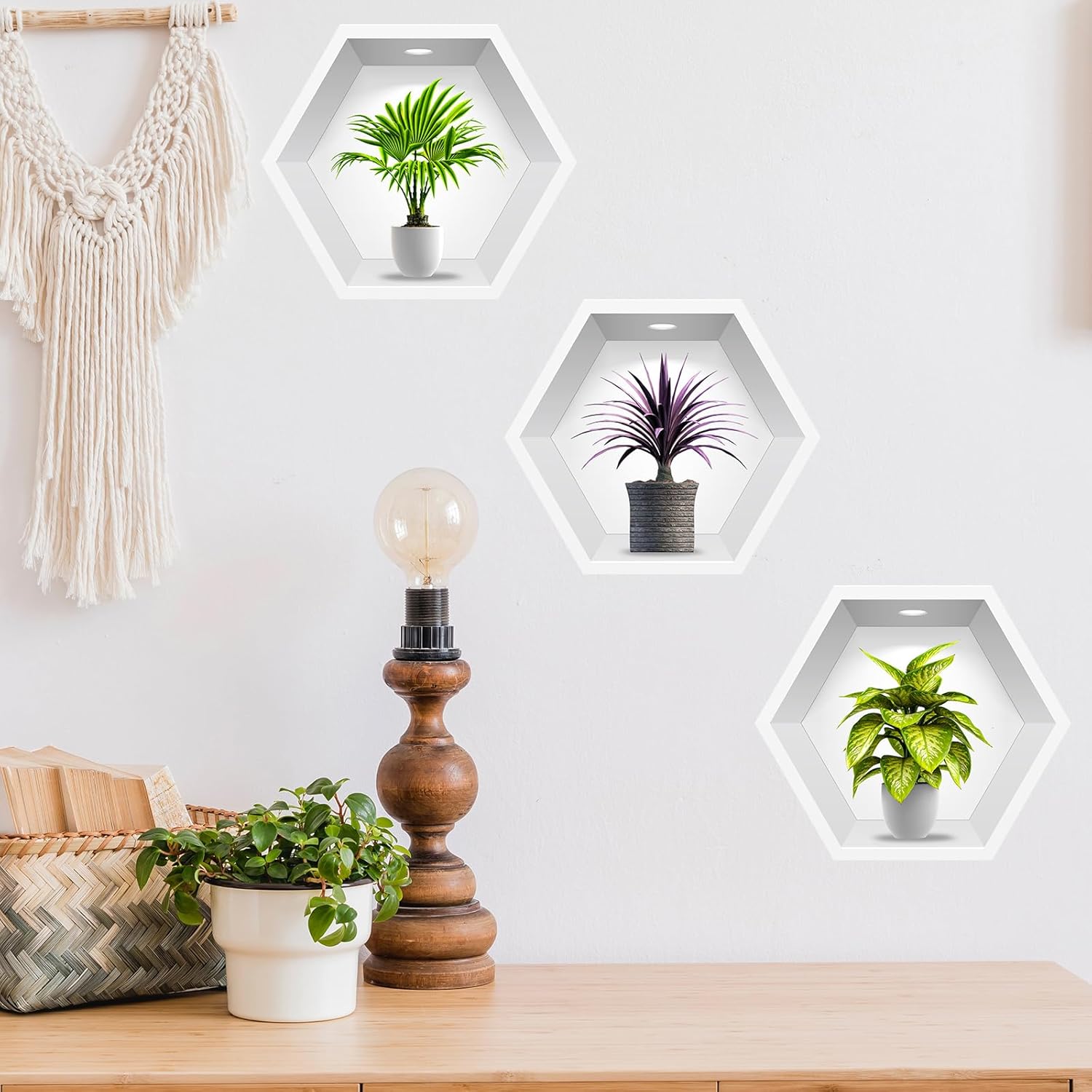 Calcomanías de pared 3D modernas de jarrón verde para pared, jarrones para sala de estar, comedor, decoración de dormitorio, arte de pared botánico