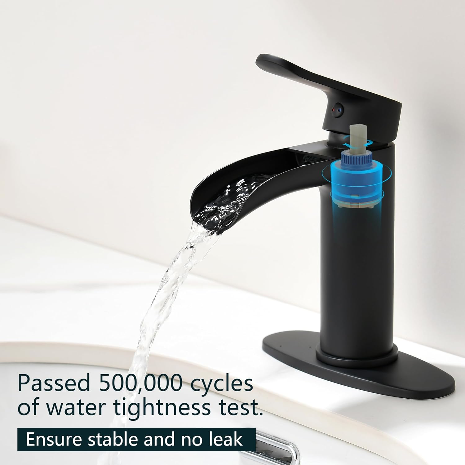 BRAVEBAR Grifo de baño de cascada negra, grifos de lavabo de baño de 4 pulgadas para 1 agujero, latón macizo, moderno grifo de tocador de una sola
