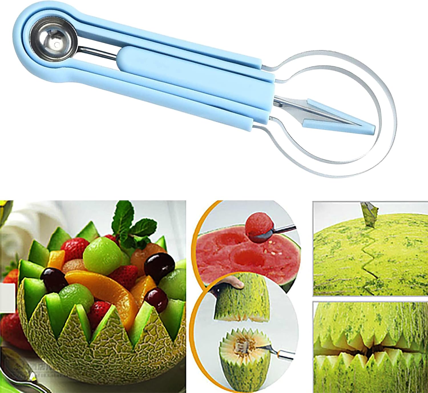 Esmartlife Juego de cucharas de melón, juego de cuchillos profesional de acero inoxidable 4 en 1, herramientas para tallar frutas, cuchara de frutas