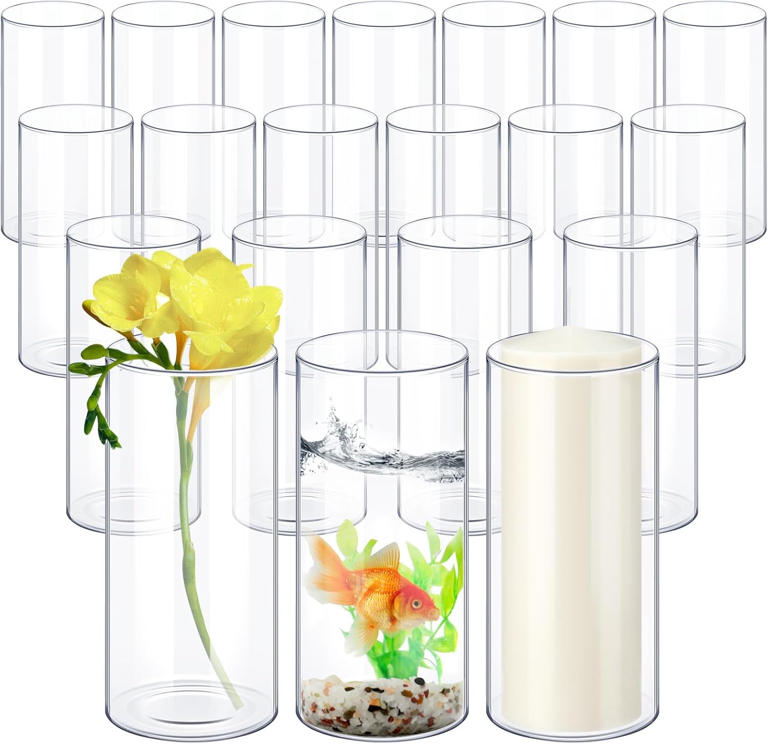 Paquete de 20 jarrones cilíndricos de vidrio transparente para centros de mesa, candelabros cilíndricos a granel, jarrones de vidrio para plantas y