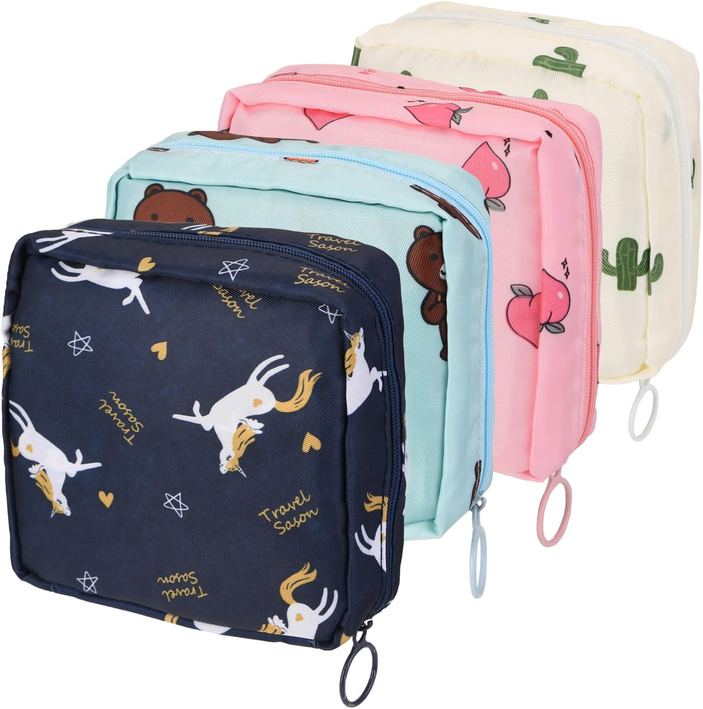 4 bolsas de período, bolsa de almacenamiento de almohadilla sanitaria, bolsa de período pequeño para bolso, bolsa de período menstrual, soporte para