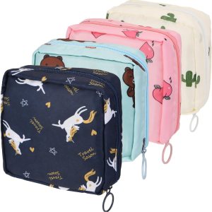 4 bolsas de período, bolsa de almacenamiento de almohadilla sanitaria, bolsa de período pequeño para bolso, bolsa de período menstrual, soporte para 4 bolsas de período, bolsa de almacenamiento de almohadilla sanitaria, bolsa de período pequeño para bolso, bolsa de período menstrual, soporte para