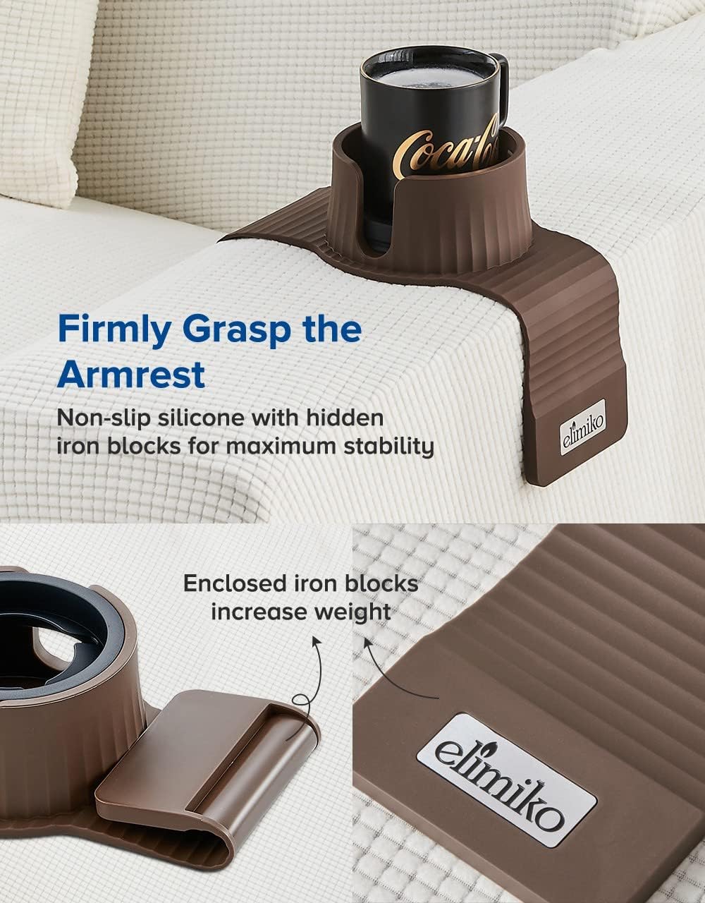 Elimiko – Soporte de silicona para bebidas para sofá con soporte de taza grande mejorado, para tazavasobebidacafébotellalatas, regalos para mamá,