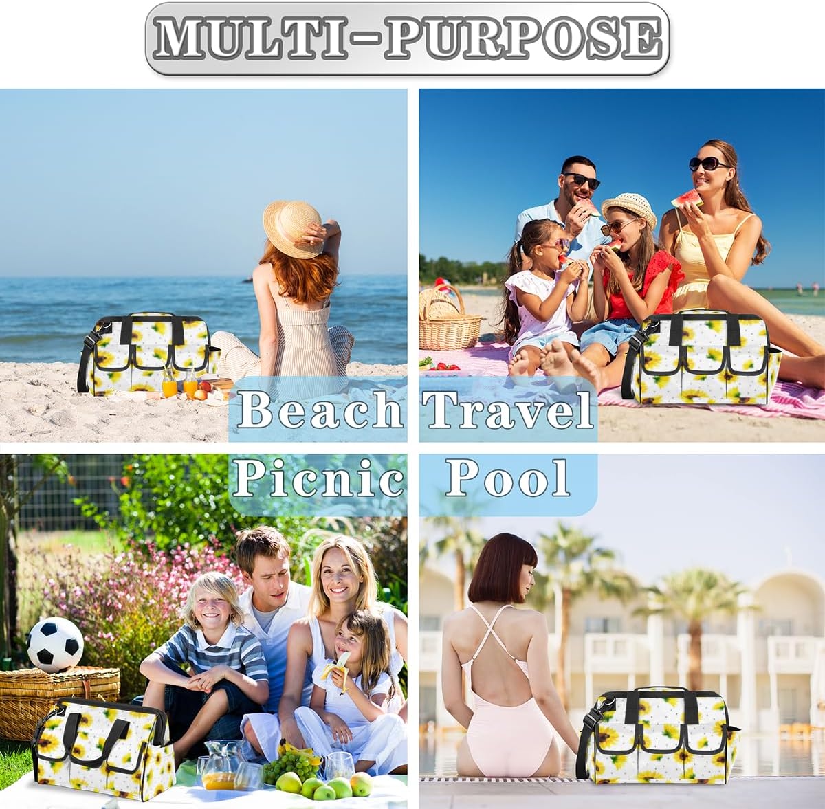 Bolsa de herramientas con patrón de girasol para mujer, organizador de bolsa de herramientas con bolsillos para correa de hombro, duradera, para