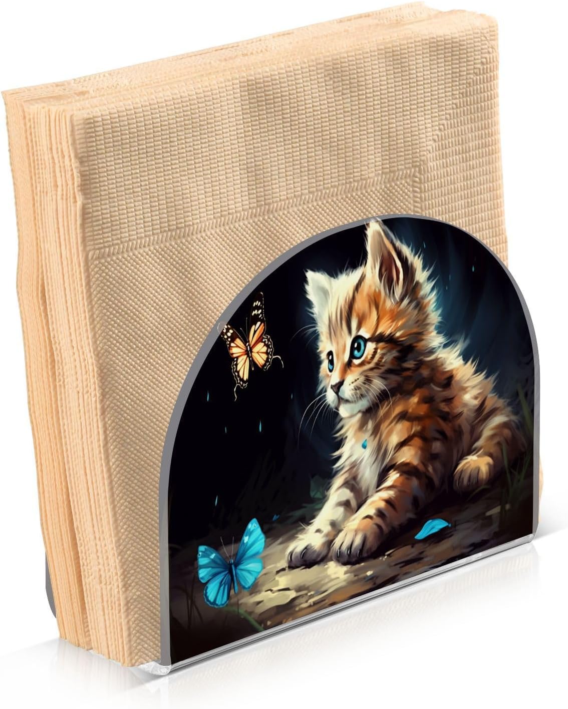 Cat Butterfly Napkin Holder for Table, Acrylic Upright Non Slip Tabletop Freestanding Tissue Paper Dispenser for Kitchen Restaurant Home Hotel Decor