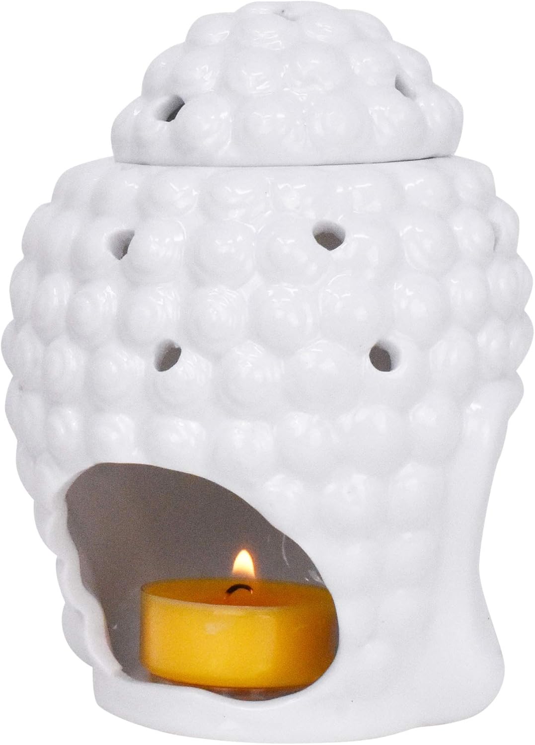 Quemador de aceite, calentador de velas, decoración de estatua de Buda blanca para cera perfumada, fragancia derretida, aceite esencial