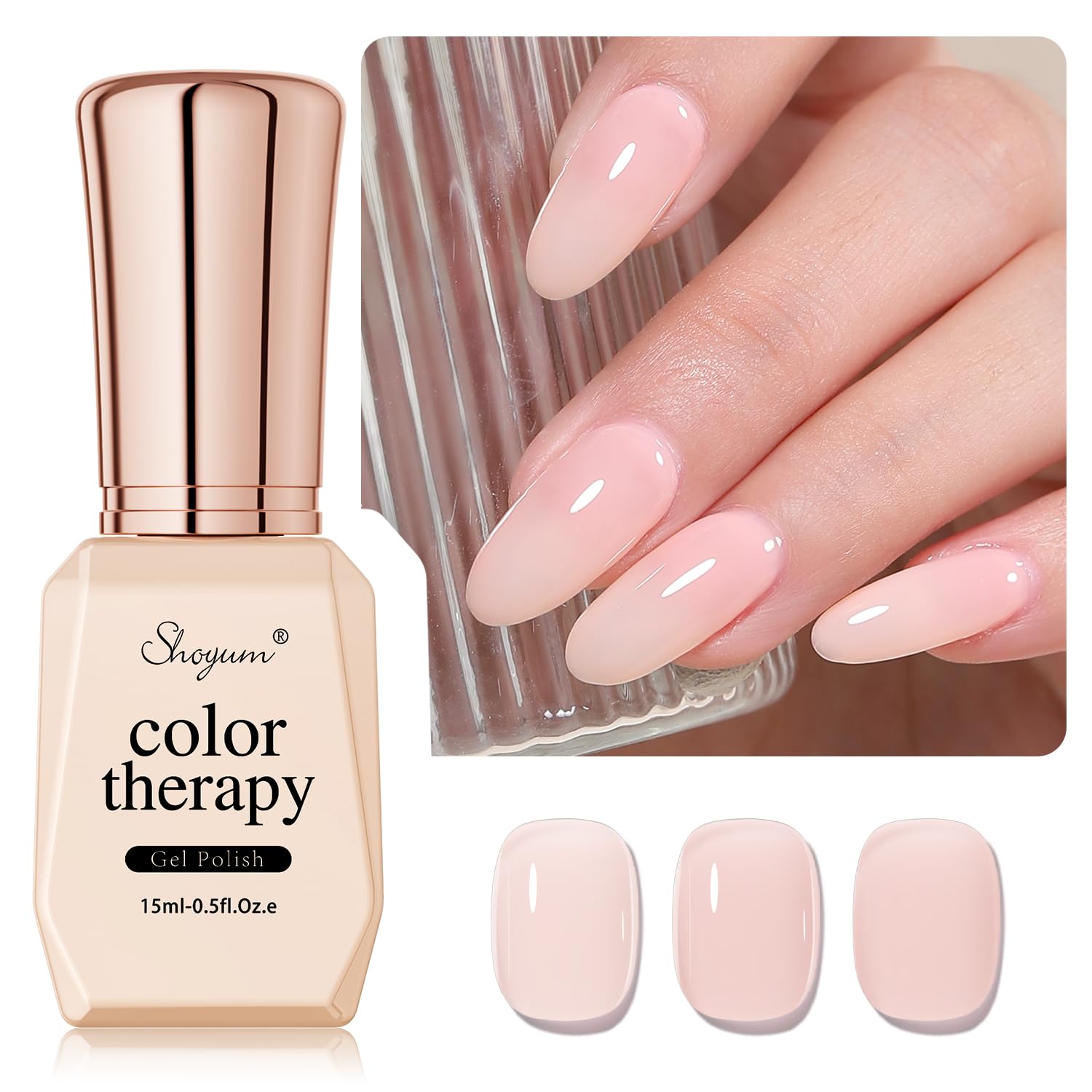 Esmalte de uñas de gel rosa nude, 0.5 onzas líquidas, esmalte de gel rosa transparente de gelatina natural, esmalte de gel de color rosa traslúcido,