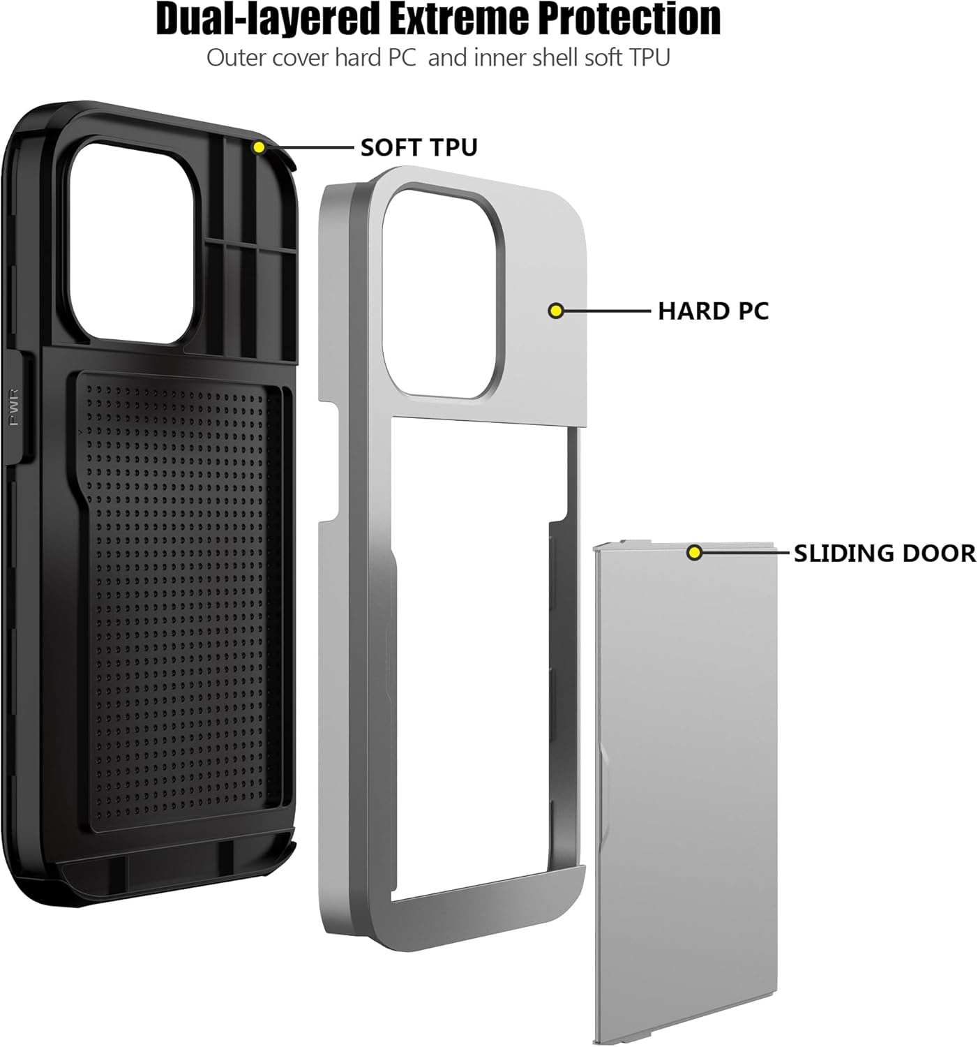 Nvollnoe Funda para iPhone 14 Pro con tarjetero resistente de protección de doble capa a prueba de golpes, ranura para tarjetas oculta, funda