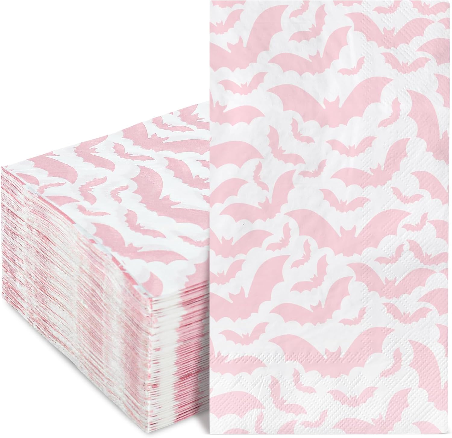 AnyDesign Paquete de 100 servilletas de 3 capas desechables de papel de murciélago rosa para Halloween, servilletas de mano para fiesta de