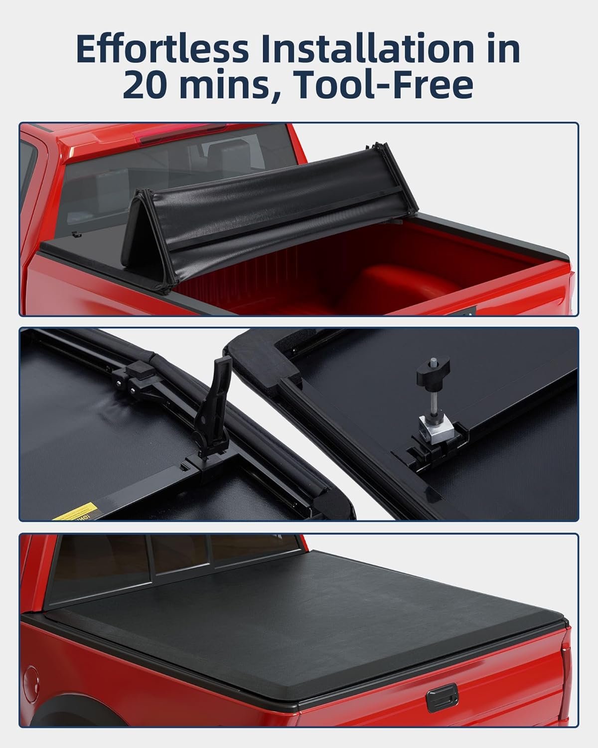 Cubierta Tonneau para caja de camioneta plegable cuádruple compatible con Ford F-150 2015-2023, cuatro fundas plegables para Ford F150 2015 2016