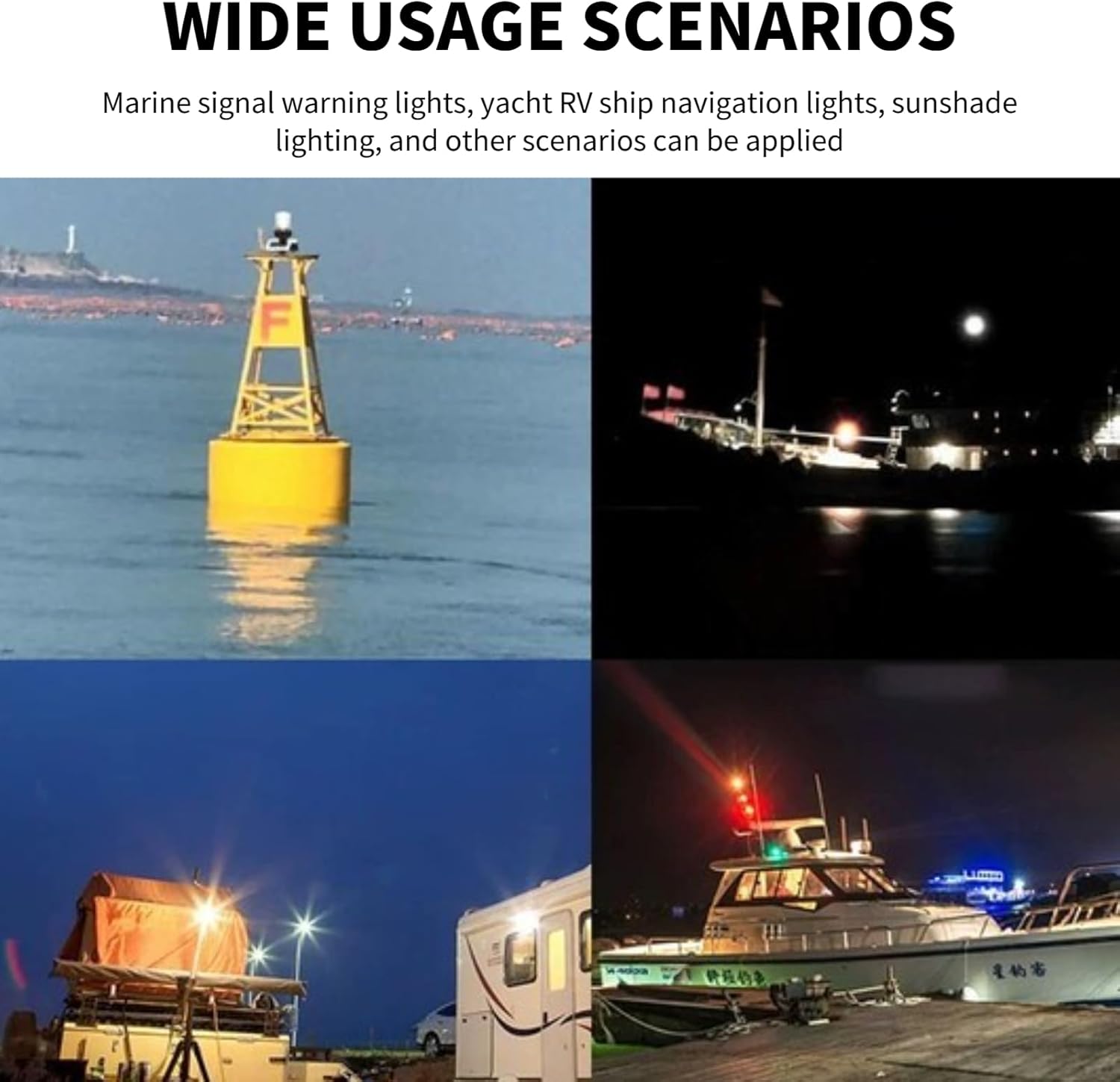 Yunseity Luz de popa para barco, luz LED de anclaje de 12 pulgadas, visibilidad de 2 NM, luces marinas todo redondo, IP65, impermeable, 360 grados,