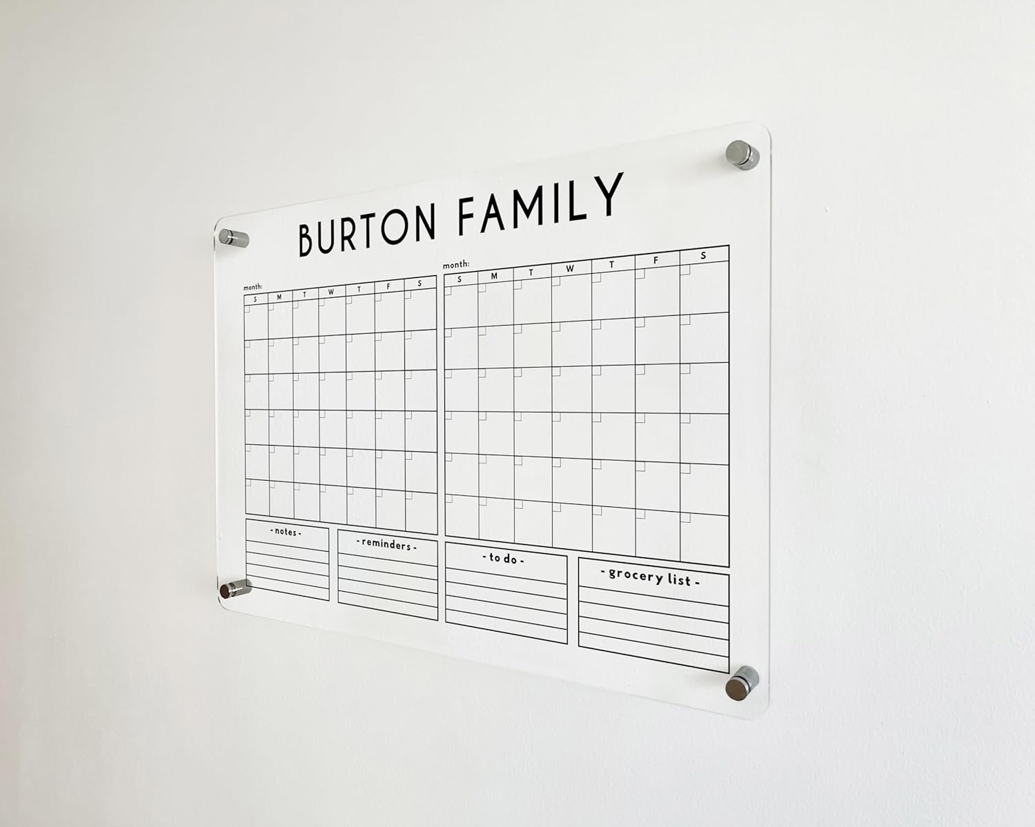Acrylic Two Month Wall Calendar – Personalized Calendar 2024, Two Month Planner Family Calendar 2024 Calendar w Marker, Monthly and Weekly Double