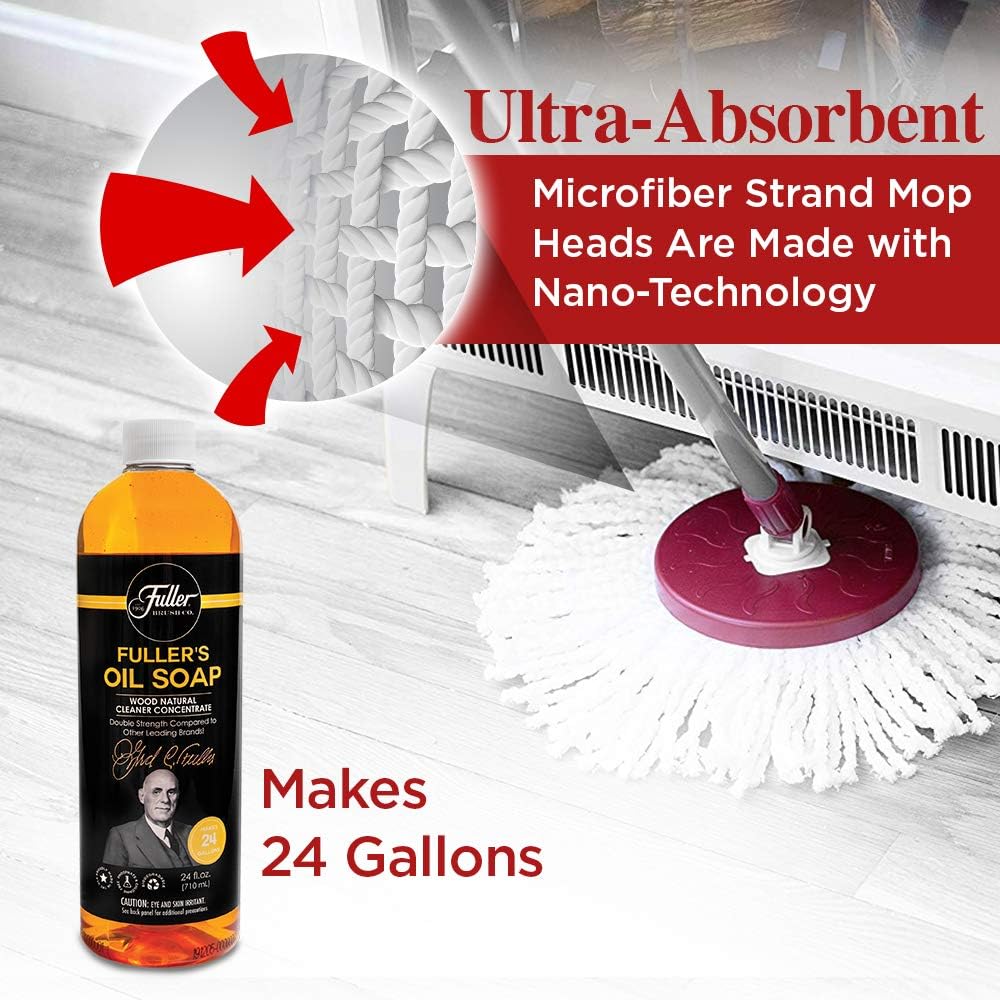 Fuller Brush Sistema de cubo de fregona giratoria, fácil de escurrir, giro de 360, limpieza de suelos sin rayas, 2 cabezales de fregona de