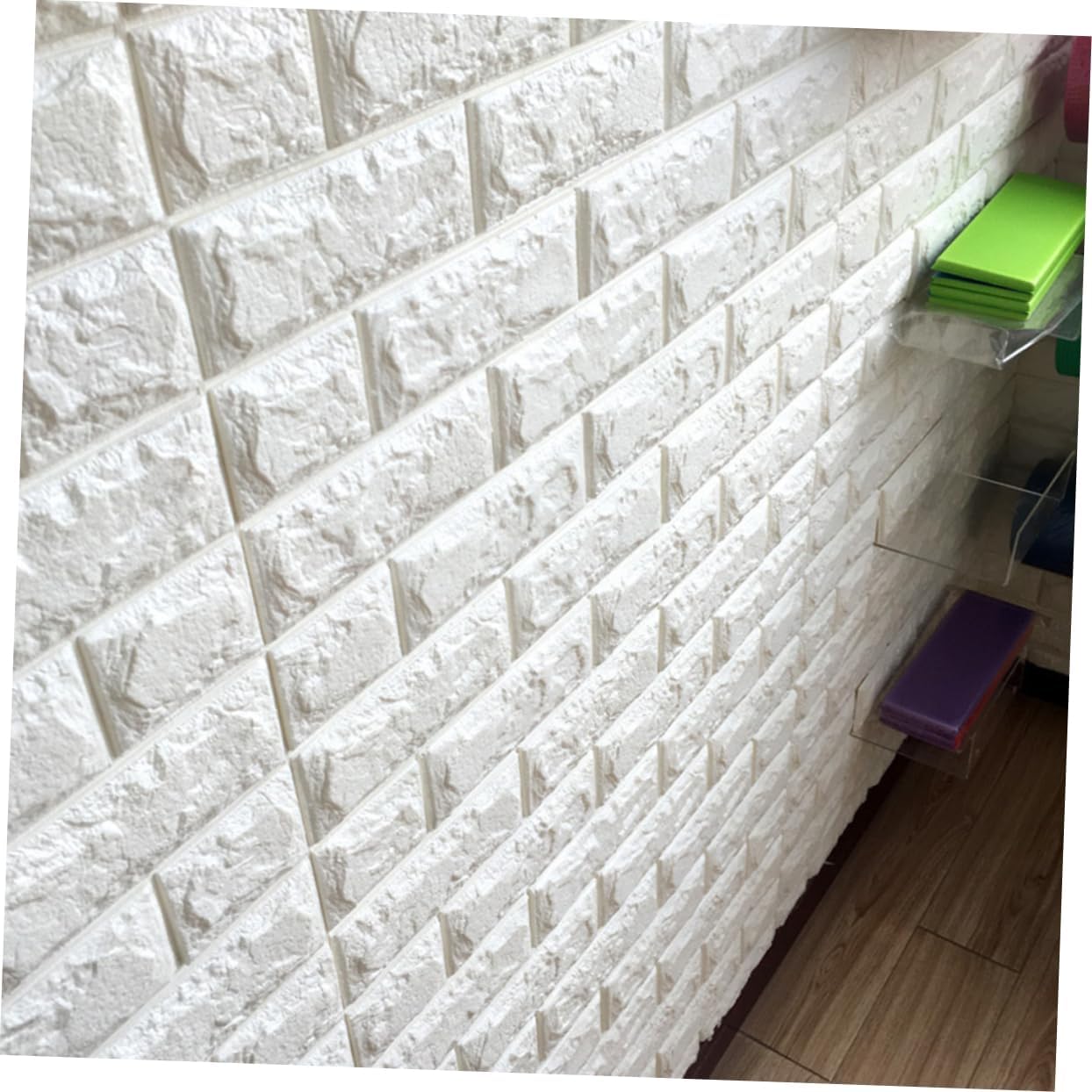 Angoily Paneles de pared de espuma, adhesivos para piso, decoración blanca, papel tapiz de ladrillo, despegar y pegar, paneles de pared 3D para