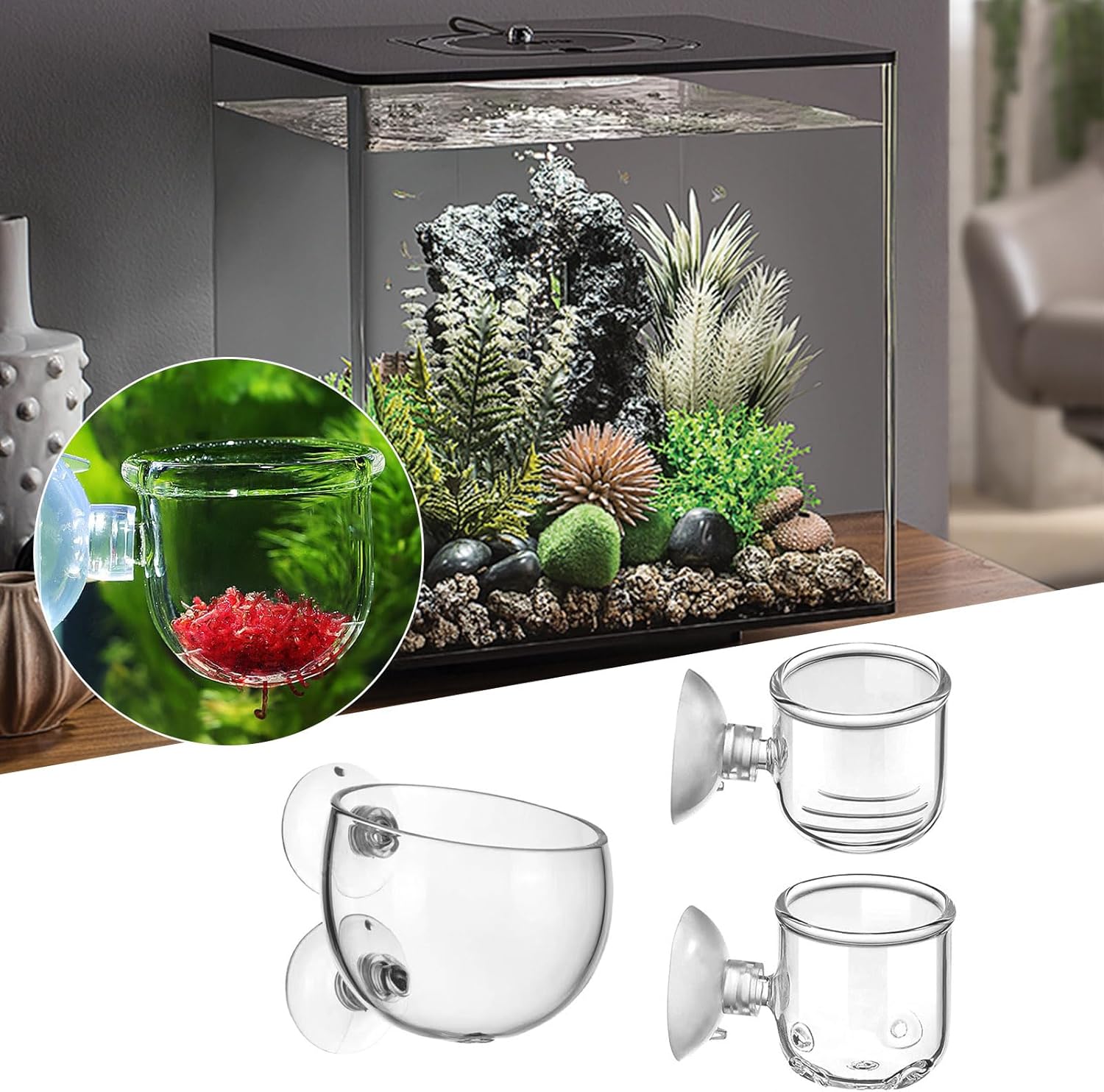 LIDSCURA Macetas acuáticas con agujero de cristal para plantas acuarias, 3 estilos, maceta acuática con ventosas, decoración de acuario para