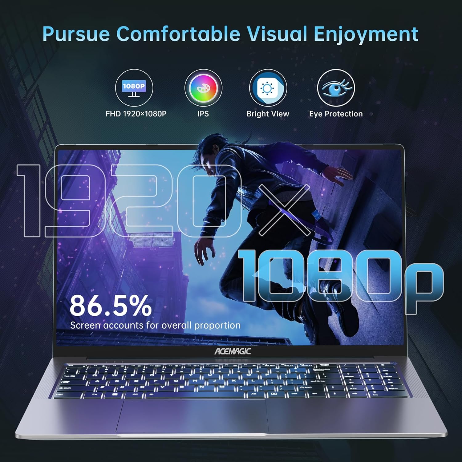 ACEMAGIC Computadora portátil para juegos de 16.1 pulgadas, AMD Ryzen 7 5700U (Beats i7-1265U) computadora portátil con 16 GB DDR4 512 GB NVMe SSD,