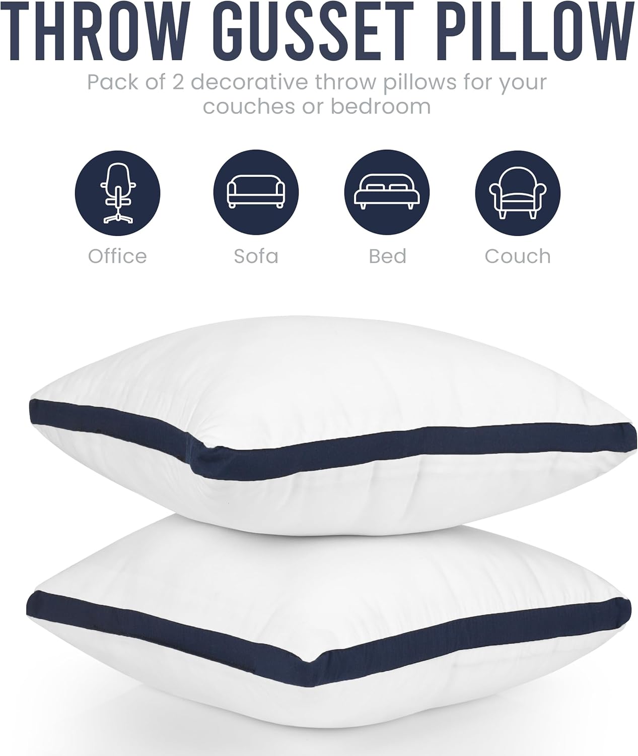 Utopia Bedding Juego de 2 almohadas decorativas con refuerzo, 18 x 18 pulgadas (blanco), para cama y sofá, relleno para sofá