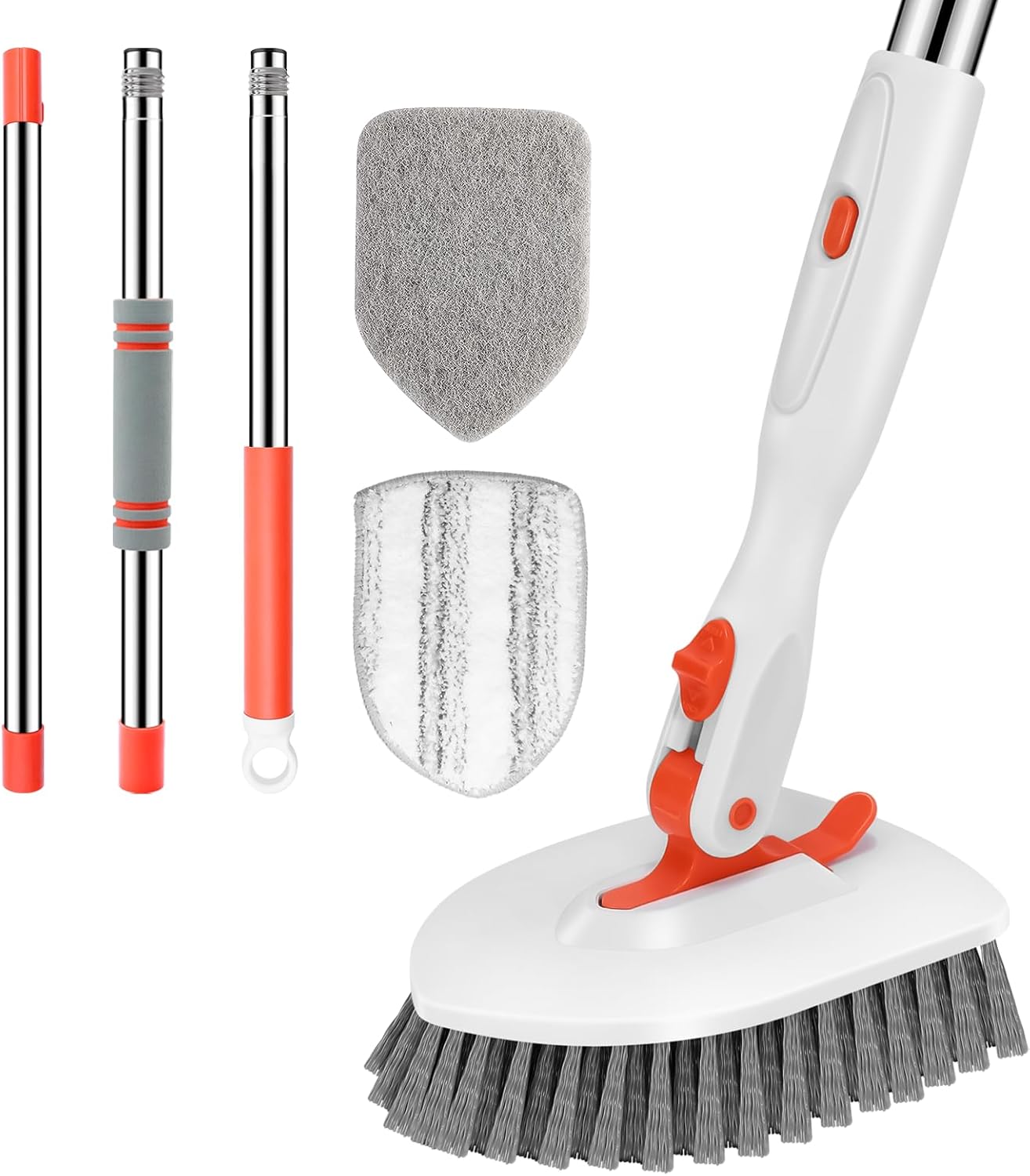 SetSail Cepillo de limpieza de piso, 3 en 1 para azulejos con mango largo ajustable de 52 pulgadas, cepillo limpiador de ducha y 3 cabezales de