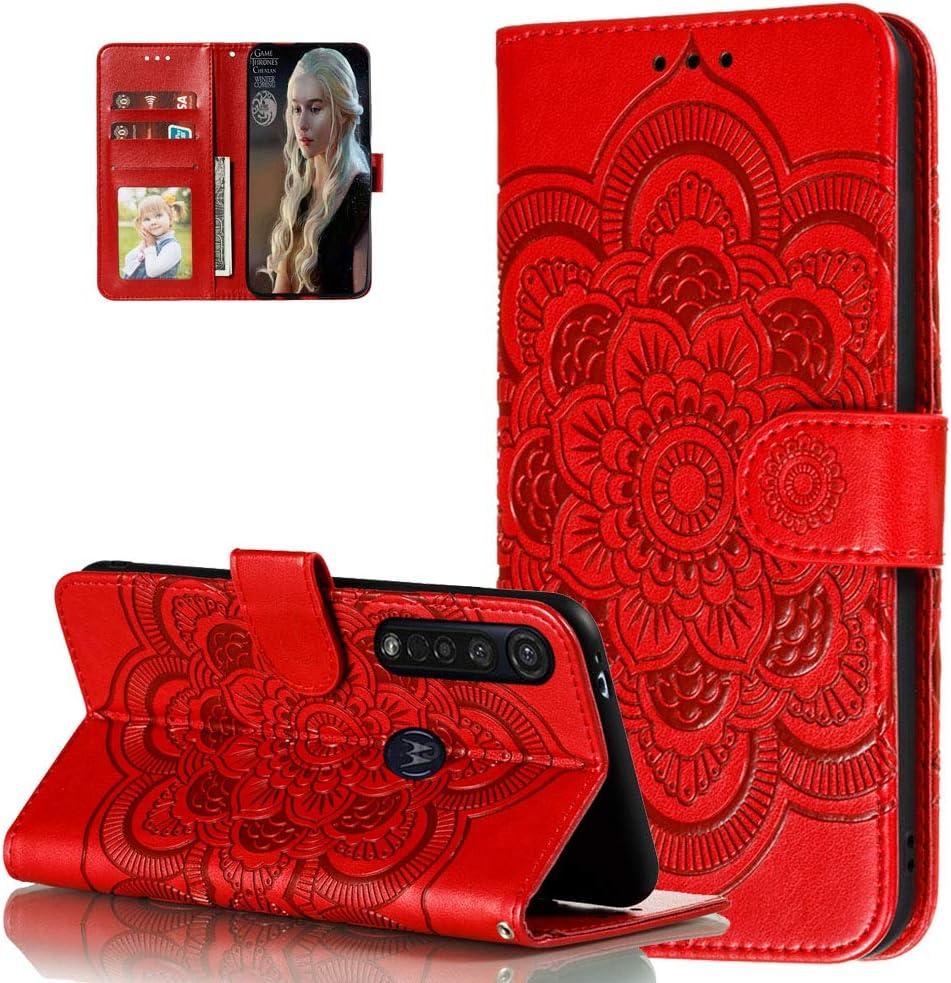Asdsinfor Moto G8 Plus – Funda para Motorola Moto G8 Plus (función atril), diseño de girasol, color rojo