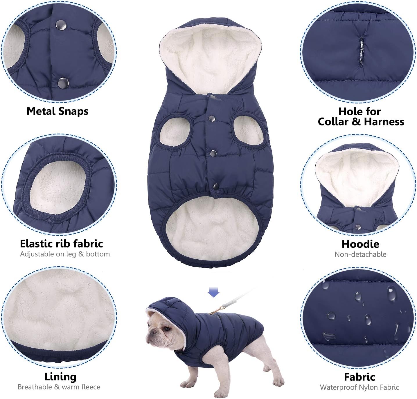 Sudadera con capucha de forro polar para perro, resistente al viento, abrigo impermeable con forro de algodón, chaqueta cálida para perro, chaleco