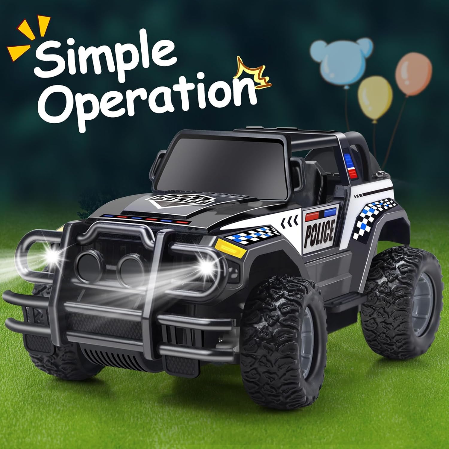 Bloolilies Coche de control remoto para niños de 4 a 7, 8 a 12, camiones de juguete de policía a escala 120, autos de carreras de control remoto,