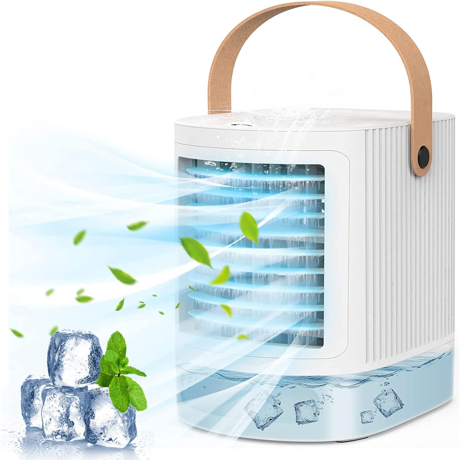 Mini aire acondicionado portátil, enfriador de aire evaporativo 3 en 1 – Fancole pequeño aire acondicionado con 3 niveles de humidificación, luz